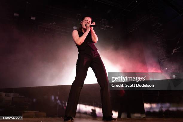 Singer Héloïse Adélaïde Letissier of Christine and the Queens performs onstage during Weekend 2, Day 3 of the 2023 Coachella Valley Music and Arts...
