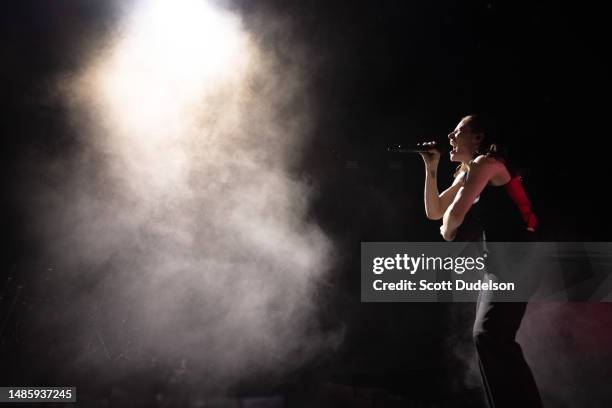 Singer Héloïse Adélaïde Letissier of Christine and the Queens performs onstage during Weekend 2, Day 3 of the 2023 Coachella Valley Music and Arts...