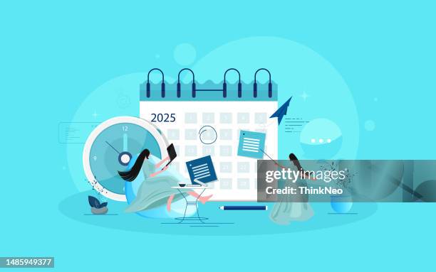 project timeline or schedule, planning for resource on working tasks - rush week stock illustrations