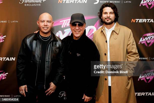 Lex Borrero, Tommy Mottola and Santiago Zapata attend the "Thalia's Mixtape: The Soundtrack Of My Life" exclusive screening at Hudson Yards on April...