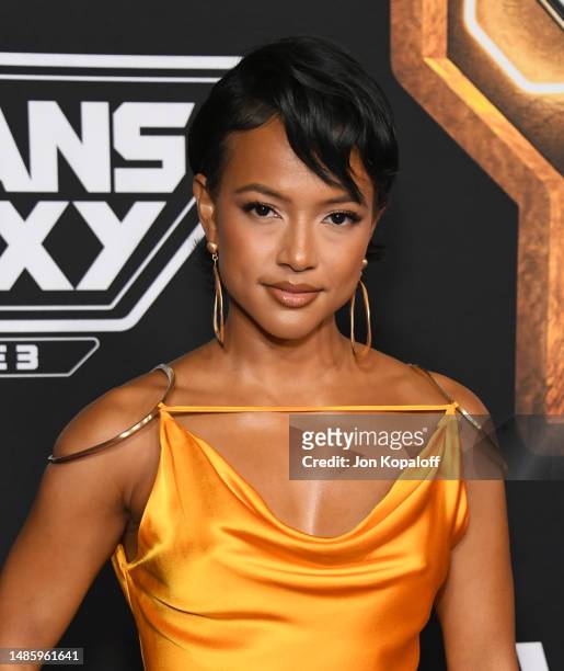 Karrueche Tran attends World Premiere Of Marvel Studios' "Guardians Of The Galaxy Vol. 3" on April 27, 2023 in Hollywood, California.