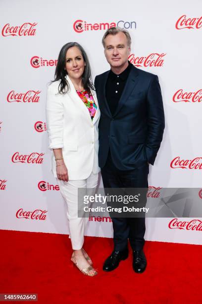 Emma Thomas and Christopher Nolan, recipients of the National Association of Theatre Owners Spirit of the Industry Award, attend the CinemaCon Big...