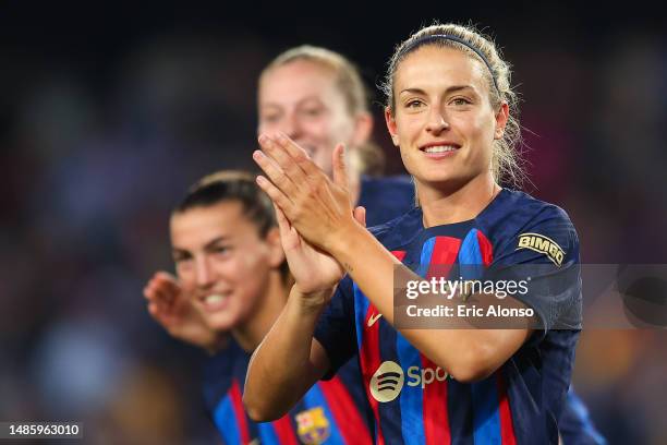 Alexia Putellas of FC Barcelona celebrates after the UEFA Women's Champions League semifinal 2nd leg match between FC Barcelona and Chelsea FC at...