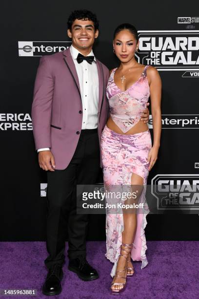 Alejandro Rosario and Destiny Salazar attend the world premiere of Marvel Studios' "Guardians Of The Galaxy Vol. 3" at Dolby Theatre on April 27,...