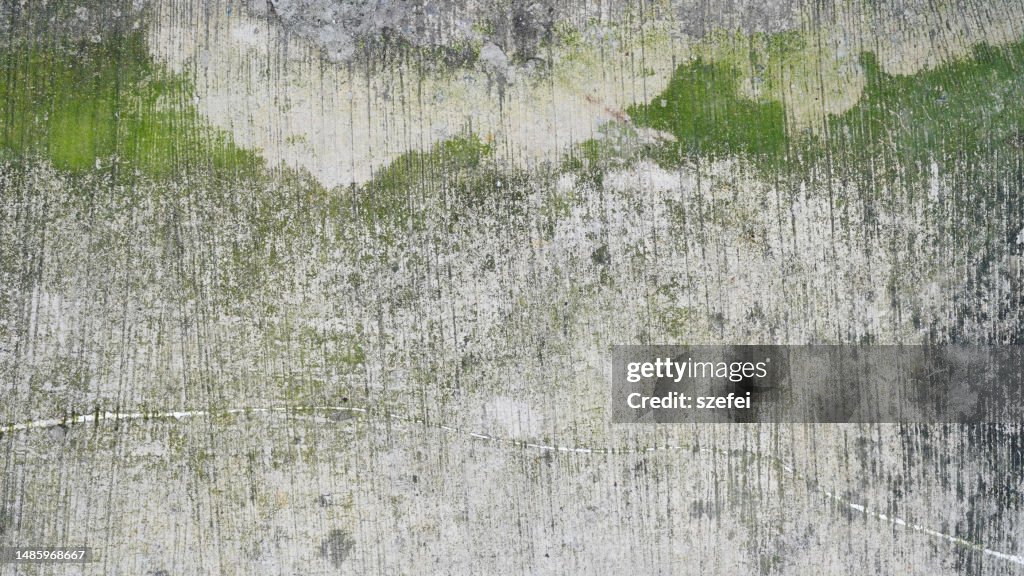 Rusty cement wall with algae moss