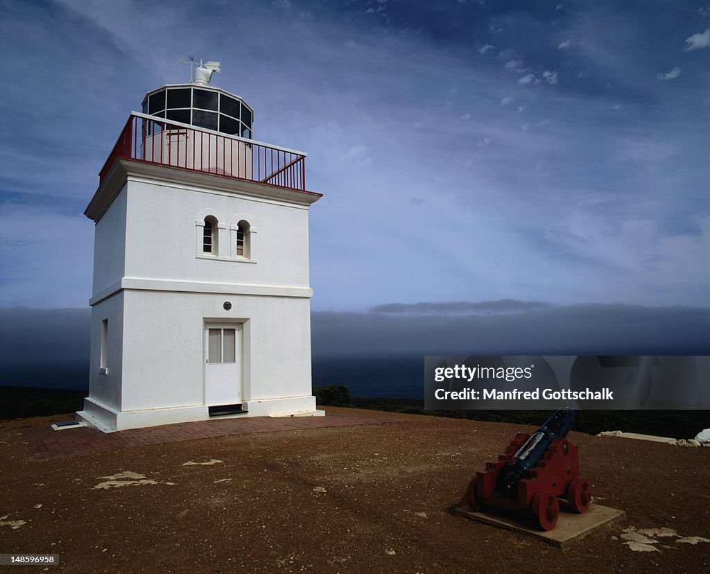 The Cape Borda Lighthouse on Kangaroo Island. The lighthouse stands at 155 metres above sea level and was manually operated until 1989.