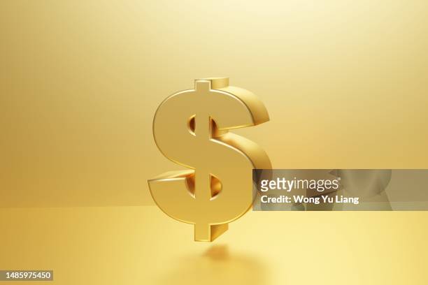 dollar sign with copyspace, 3d render in gold - dollar sign photos et images de collection