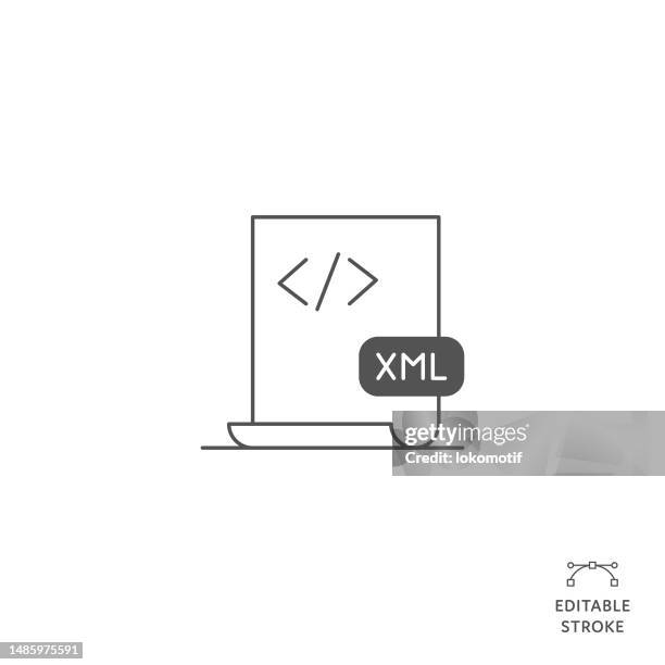 xml file flat line icon with editable stroke. the icon is suitable for web design, mobile apps, ui, ux, and gui design. - web designer white background stock illustrations