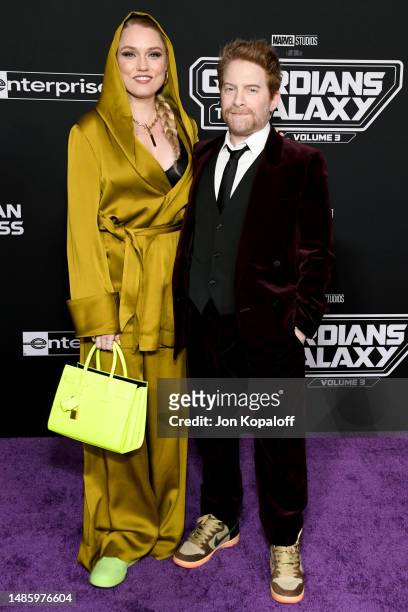 Clare Grant and Seth Green attend the world premiere of Marvel Studios' "Guardians Of The Galaxy Vol. 3" at Dolby Theatre on April 27, 2023 in...