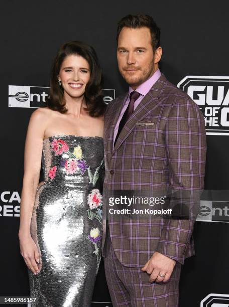 Katherine Schwarzenegger and Chris Pratt attend World Premiere Of Marvel Studios' "Guardians Of The Galaxy Vol. 3" on April 27, 2023 in Hollywood,...