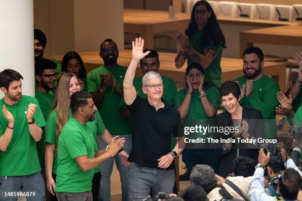 New Delhi, India – April 20: Apple Chief Executive Officer Tim Cook at the inauguration of India's second Apple retail store named as 'Apple Saket'...