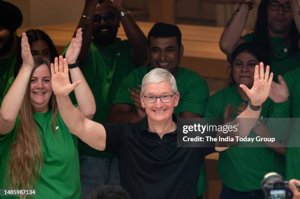 New Delhi, India – April 20: Apple Chief Executive Officer Tim Cook at the inauguration of India's second Apple retail store named as 'Apple Saket'...