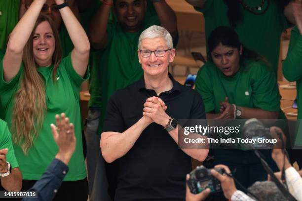 New Delhi, India – April 20: Apple Chief Executive Officer Tim Cook at the inauguration of India's second Apple retail store named as 'Apple Saket'...