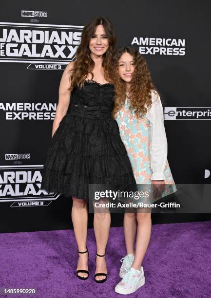 Linda Cardellini and Lilah-Rose Rodriguez attend the World Premiere of Marvel Studios' "Guardians of the Galaxy Vol. 3" on April 27, 2023 in...