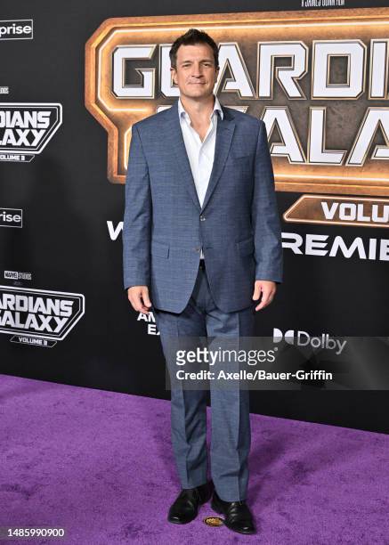 Nathan Fillion attends the World Premiere of Marvel Studios' "Guardians of the Galaxy Vol. 3" on April 27, 2023 in Hollywood, California.