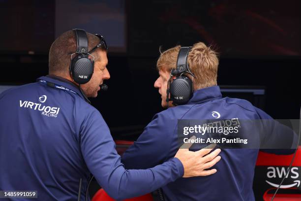 Paul Devlin, Team Manager of Invicta Virtuosi Racing talks during practice ahead of Round 4:Baku of the Formula 2 Championship at Baku City Circuit...