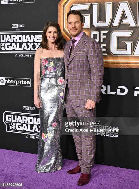 Katherine Schwarzenegger and Chris Pratt attend the World Premiere of Marvel Studios' "Guardians of the Galaxy Vol. 3" on April 27, 2023 in...