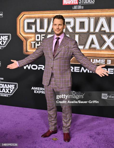 Chris Pratt attends the World Premiere of Marvel Studios' "Guardians of the Galaxy Vol. 3" on April 27, 2023 in Hollywood, California.