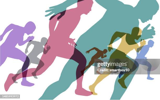 sprinter silhouetten - sprint sport wettbewerbsform stock-grafiken, -clipart, -cartoons und -symbole