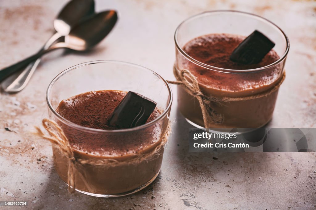 Two glasses of chocolate pudding