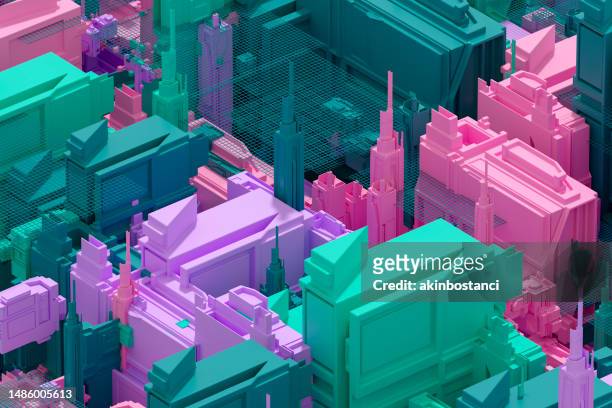 city buildings skyscrapers modern architecture - isometric town stock pictures, royalty-free photos & images