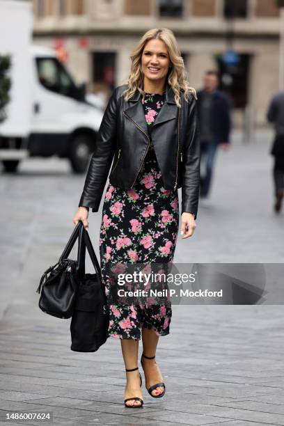 Charlotte Hawkins arrives at Global Radio Studios on April 28, 2023 in London, England.