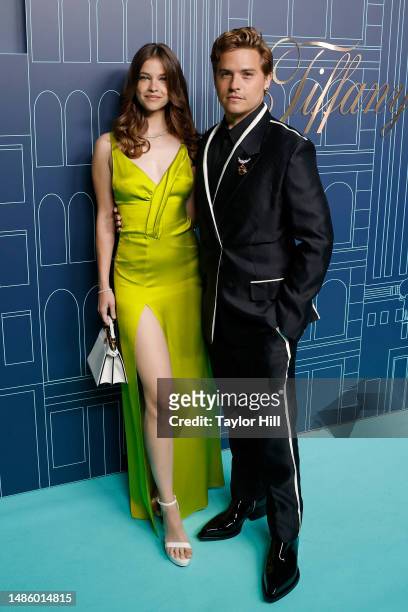 Barbara Palvin and Dylan Sprouse attend the reopening of The Landmark at Tiffany & Co 5th Avenue on April 27, 2023 in New York City.