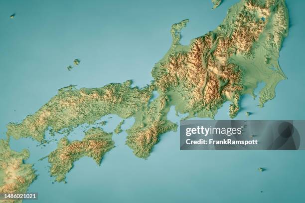 japan tokio hiroshima topographische karte horizontale 3d-renderfarbe - kobe japan stock-fotos und bilder