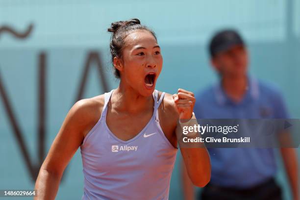 Qinwen Zheng of People's Republic of China celebrates against Catherine McNally of United States during the Women's Singles second round match on Day...