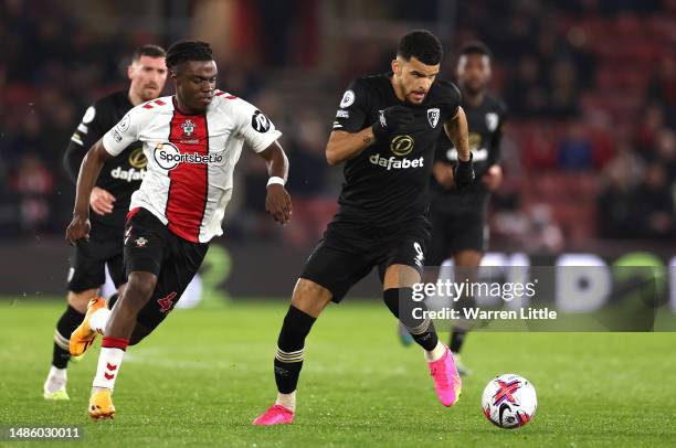 Dominic Solanke of AFC Bournemouth controls the ball during the Premier League match between Southampton FC and AFC Bournemouth at Friends Provident...