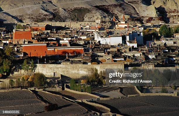 the walled city of lo manthang is situated on a plateau at 3840m and is the capital of upper mustang. - 羅馬丹 個照片及圖片檔