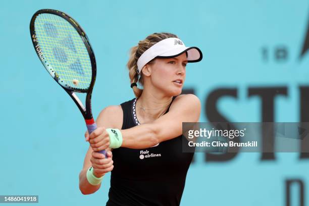 Eugenie Bouchard of Canada plays a backhand against Martina Trevisan of Italy during the Men's Singles second round match on Day Five of the Mutua...