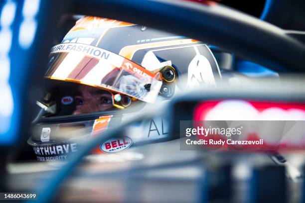 Nyck de Vries of Netherlands and Scuderia AlphaTauri prepares to drive in the garage during practice ahead of the F1 Grand Prix of Azerbaijan at Baku...
