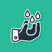 Blue Wudhu icon isolated on green background. Muslim man doing ablution. Vector