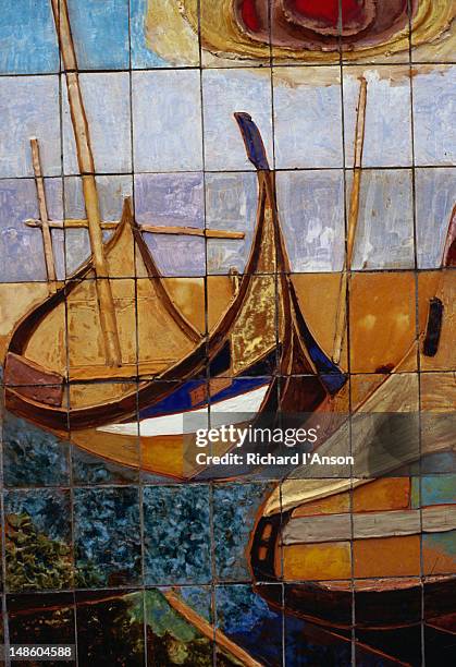detail of mural made with azulejos (hand painted tiles). - aveiro district stock pictures, royalty-free photos & images