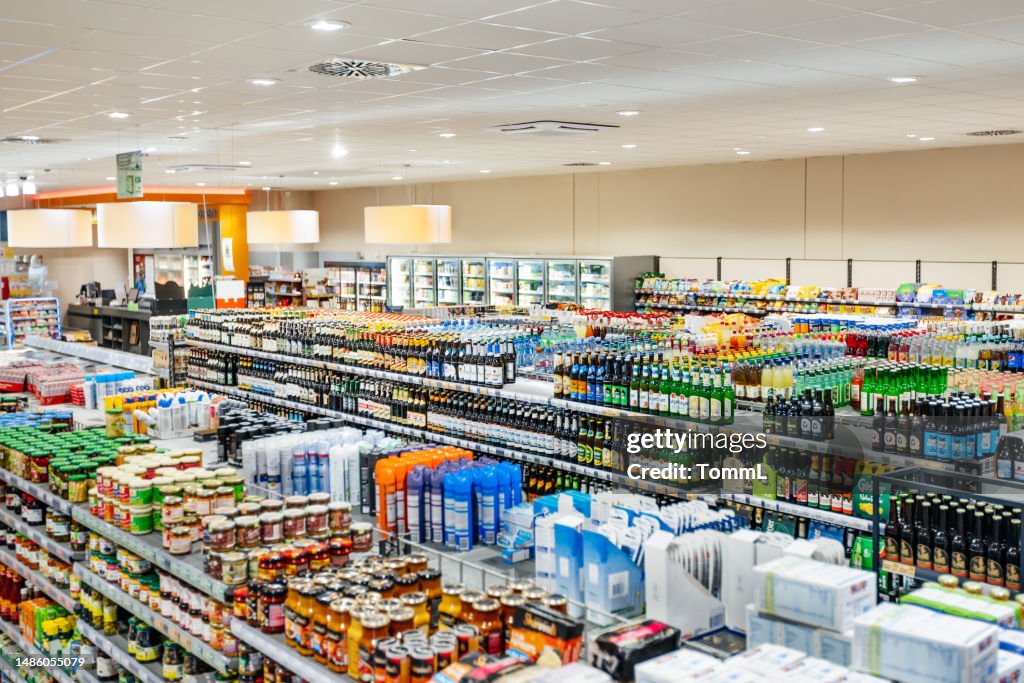 Variety Of Produce On Display In Well Stocked Supermarket