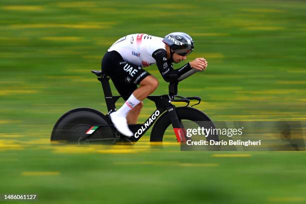 Ivo Oliveira of Portugal and UAE Team Emirates sprints during the 76th Tour De Romandie 2023, Stage 3 a 18.75km individual time trial stage from...