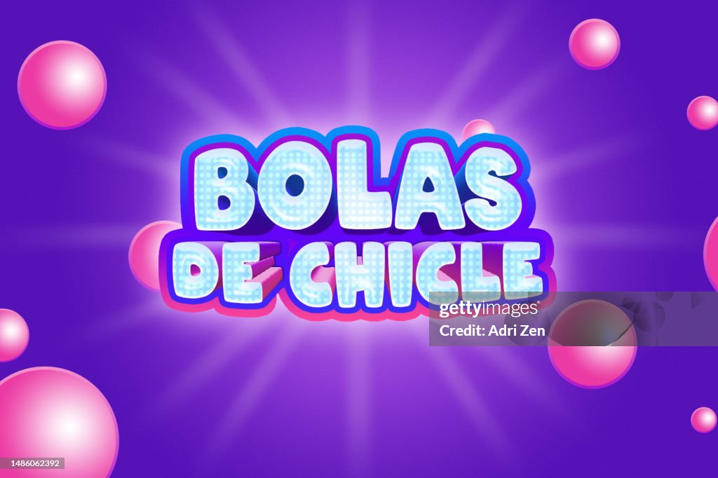 The words Bolas De Chicle on a purple background
