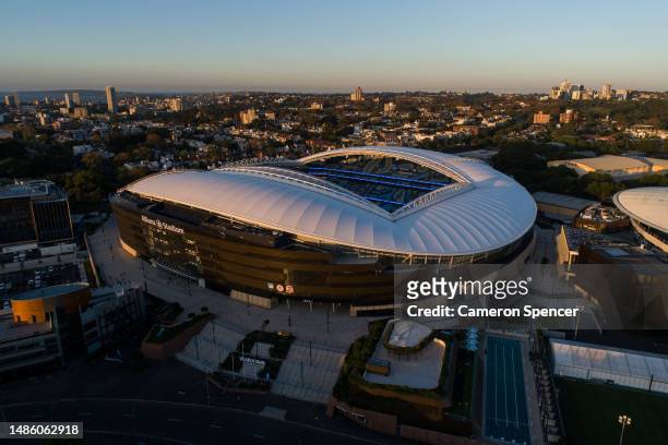 An aerial view of Sydney Football Stadium on April 28, 2023 in Sydney, Australia. The stadium will be a venue hosting matches during the 2023 FIFA...