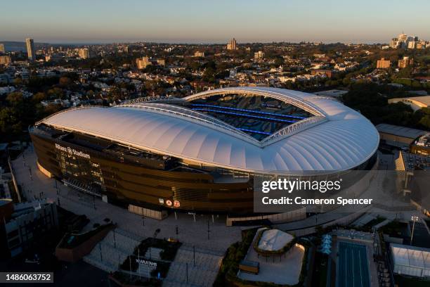 An aerial view of Sydney Football Stadium on April 28, 2023 in Sydney, Australia. The stadium will be a venue hosting matches during the 2023 FIFA...