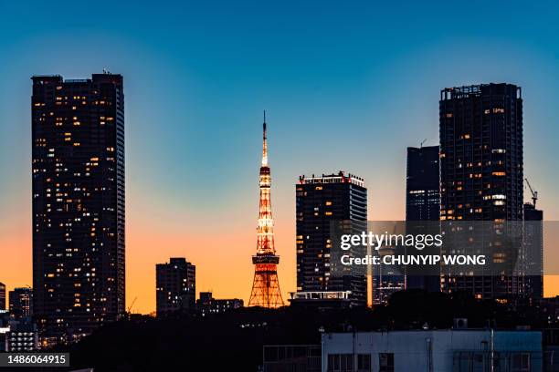 eine landschaft der bucht von tokio bei nacht. - town orange stock-fotos und bilder