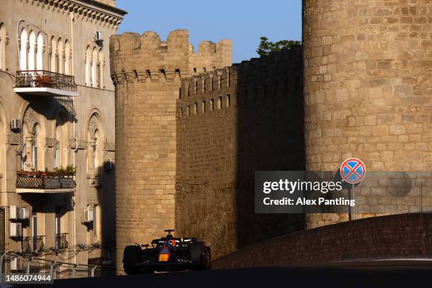 Max Verstappen of the Netherlands driving the Oracle Red Bull Racing RB19 on track during qualifying ahead of the F1 Grand Prix of Azerbaijan at Baku...