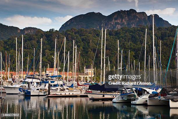 marina at telaga harbour park and gunung machinchang, pantai kok. - pantai kok stock pictures, royalty-free photos & images