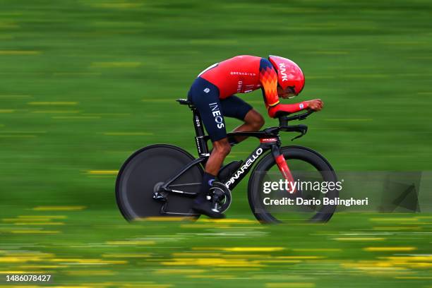 Egan Bernal of Colombia and Team INEOS Grenadiers sprints during the 76th Tour De Romandie 2023, Stage 3 a 18.75km individual time trial stage from...