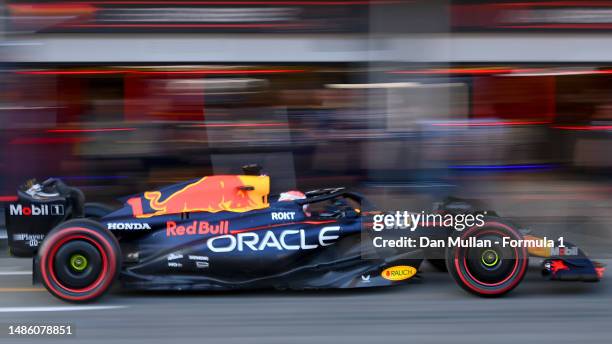 Max Verstappen of the Netherlands driving the Oracle Red Bull Racing RB19 in the Pitlane during qualifying ahead of the F1 Grand Prix of Azerbaijan...