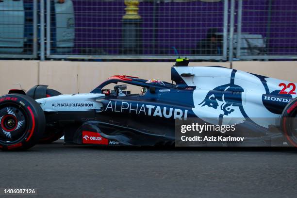 Yuki Tsunoda of AlphaTauri and Japan during the qualifying session of the F1 Grand Prix of Azerbaijan at Baku City Circuit on April 28, 2023 in Baku,...
