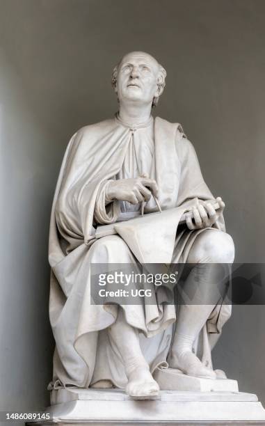 Statue of Filippo Brunelleschi which is set in front of the cathedral for which he designed the dome - the largest brick dome in the world. Filippo...