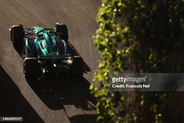 Fernando Alonso of Spain driving the Aston Martin AMR23 Mercedes on track during qualifying ahead of the F1 Grand Prix of Azerbaijan at Baku City...