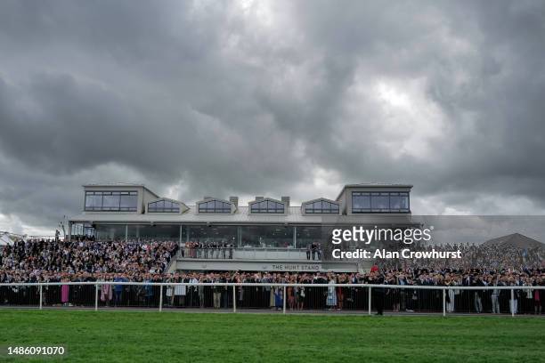 Large crowd at Punchestown Racecourse on April 28, 2023 in Naas, Ireland.
