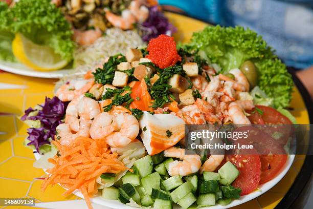 seafood salad at outdoor caft, nyhavn. - caft stock pictures, royalty-free photos & images